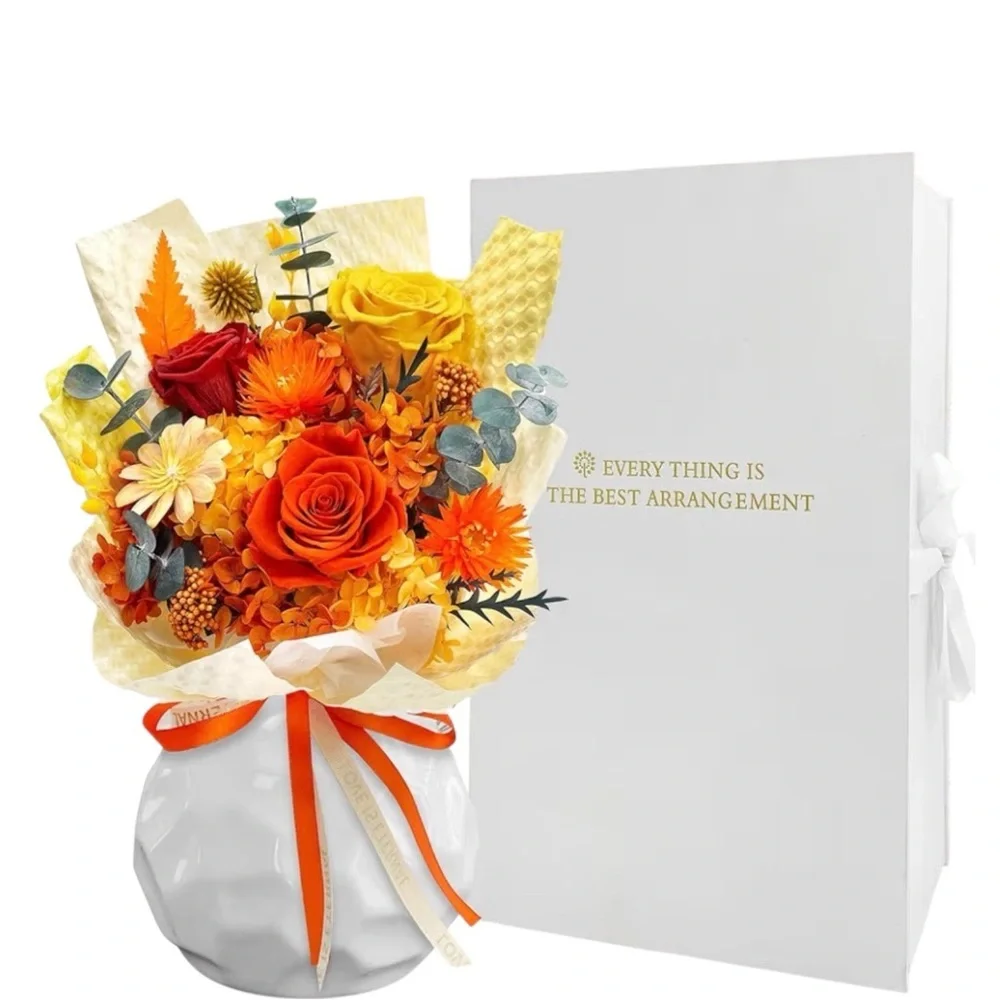Preserved Flower Bouquet Real Roses Lasts 3 Years Gift Ready Floral Arrangement